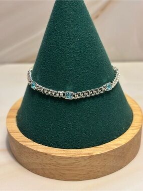 Alex & Ani Silver Plated December Birth Stone Curb Chain Bracelet 6.5”+1.5”